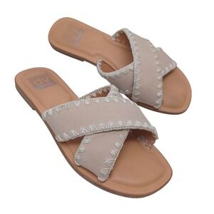 DV Dolce Vita Juneau Nude Beige Whipstitch Crisscross Slide Sandals Womens 7.5